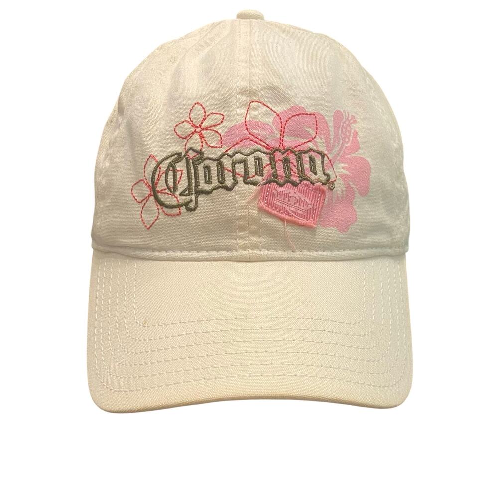 Corona Extra Pink Hibiscus Floral Adjustable Baseball Cap Hat Cream OS